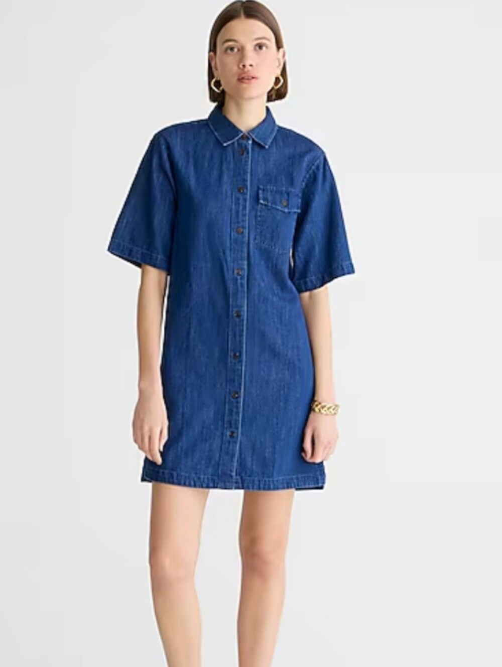 J. Crew Blue Short-Sleeve Chambray Mini Shirt Dress - Picture 8 of 8